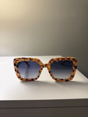 KREWE Tortoiseshell Square Sunglasses with Blue Gradient Lenses